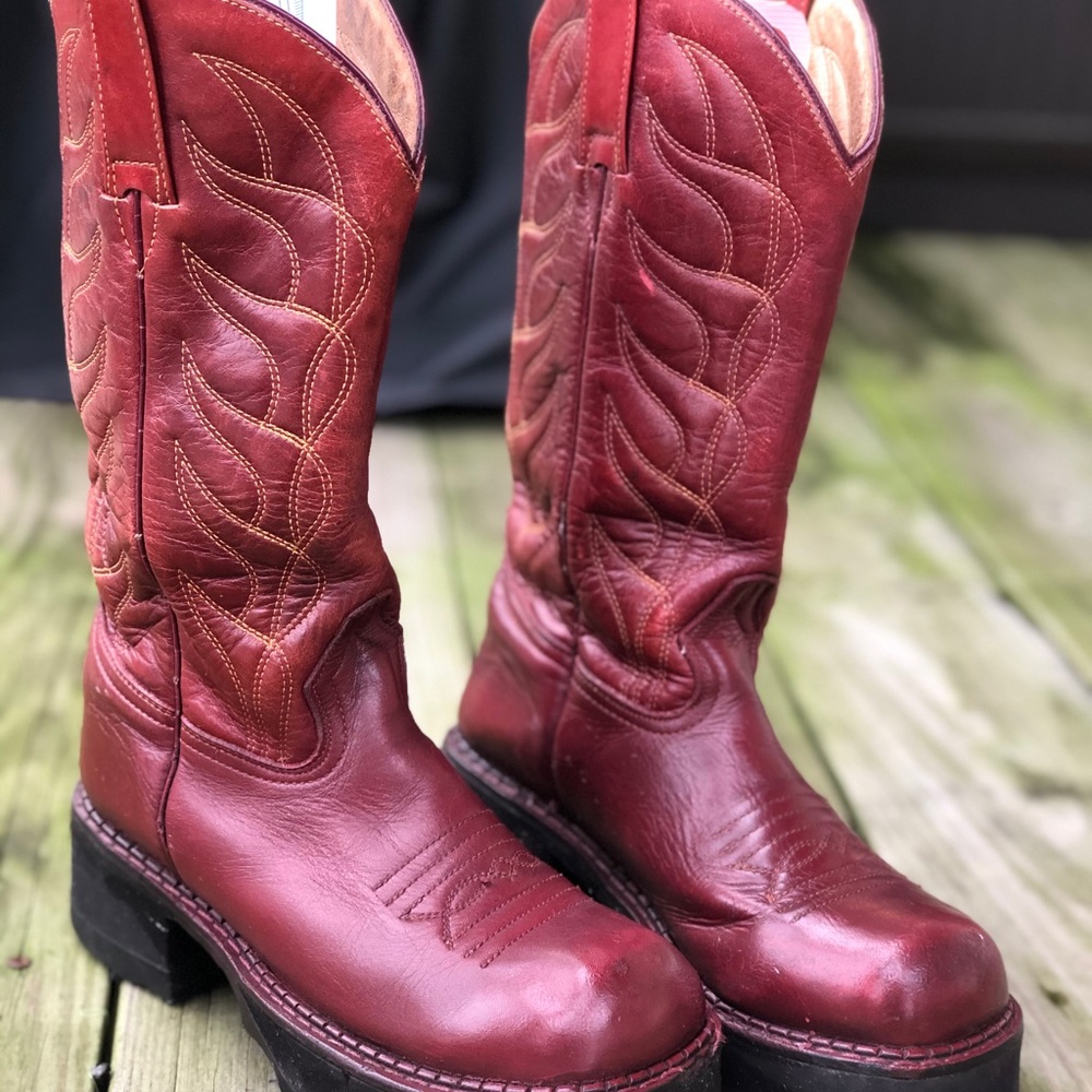 John Fluevog Cowboy Western Platform Flame Boots